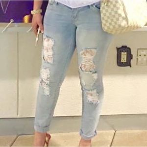 G by guess white lace ripped jeans
